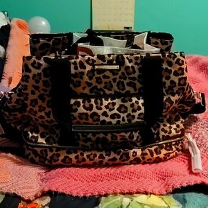 Poppy and Peonies leopard overnight bag